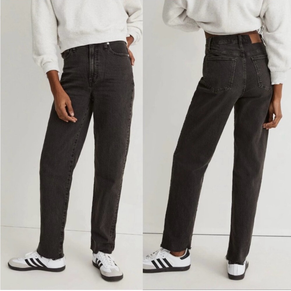 Madewell The Perfect Vintage Straight Leg Jean Raw Hem in Black Wash, size 26